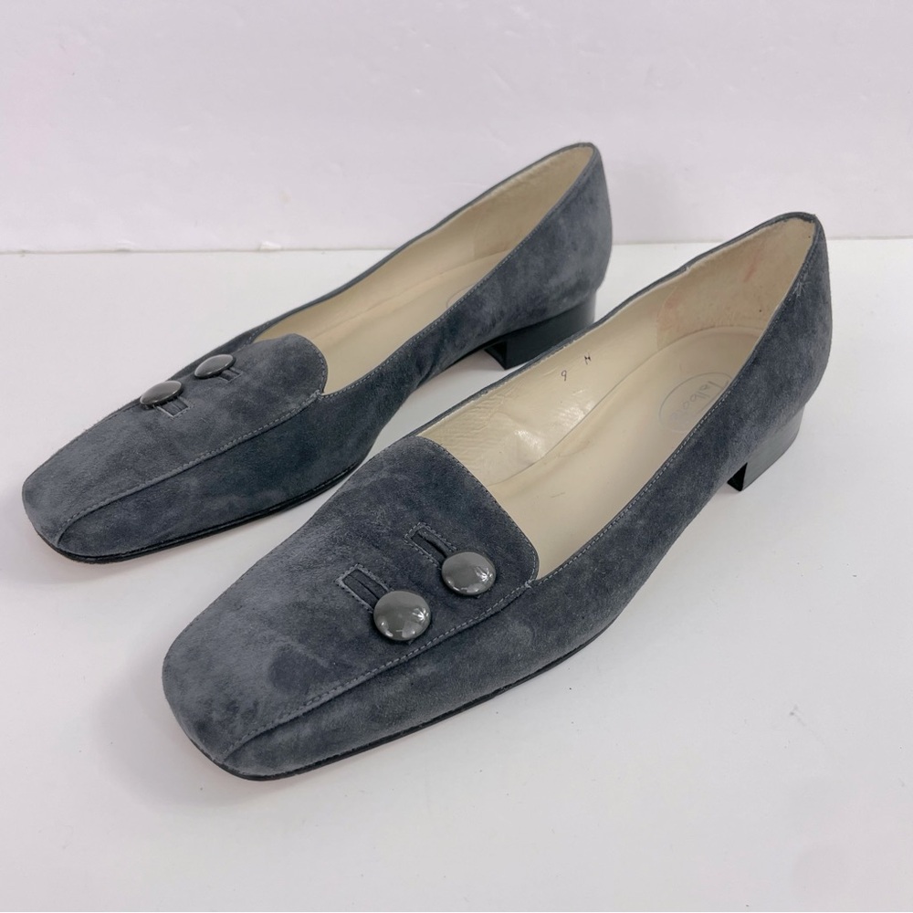 Talbots Charcoal Suede Loafers with Button Detail